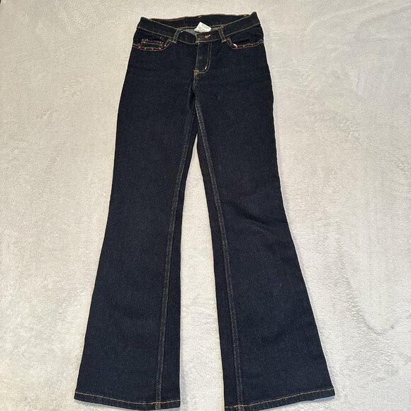 Girls Bootcut Jeans Sz 10 Dark Wash Rhinestone Pockets Denim Y2K Z Cavaricci - Picture 2 of 12